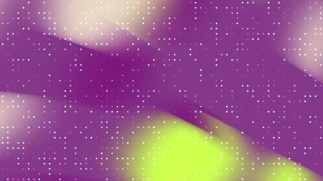 Dynamic purple and lime green abstract waves with digital dot texture