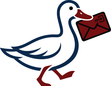 vector illustration of a duck delivering a letter by hand for a traditional postal service