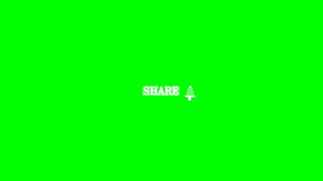 Green screen background with a "Share" button and notification bell icon, perfect for video editing and overlays.
