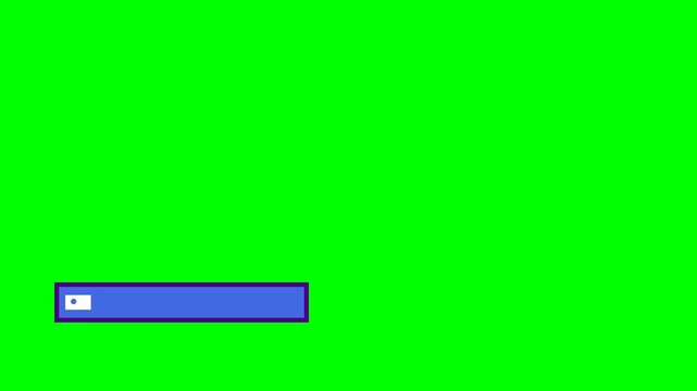 A blue rectangular graphic element with a small white icon inside, set against a vibrant green screen background.