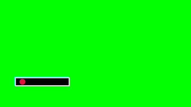 A simple lower third graphic element with a red dot and a black bar on a green screen background, ready for editing.