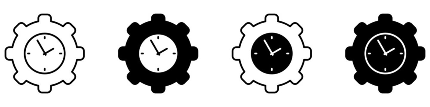 Clock settings icon vector set. Time adjustment illustration sign collection. Timer symbol. Configuration logo or mark.