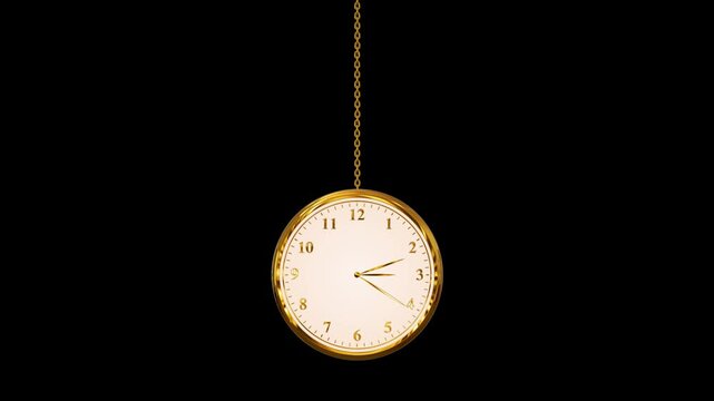 gold chain watch,clock new year countdown isolated alpha channel animation, winter holiday and christmas timer overlay motion design element