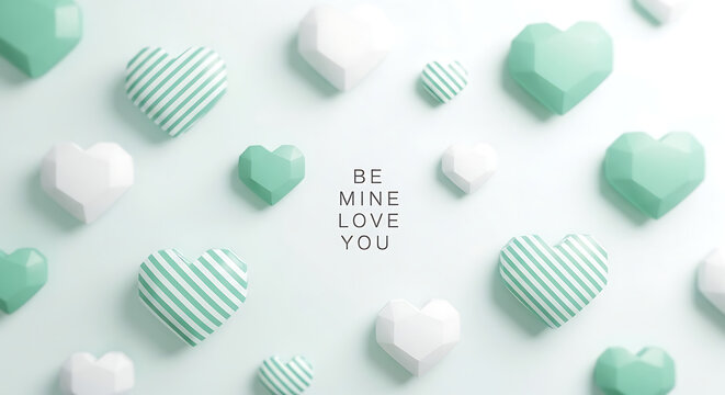 Mint green and white heart shapes with music note symbol