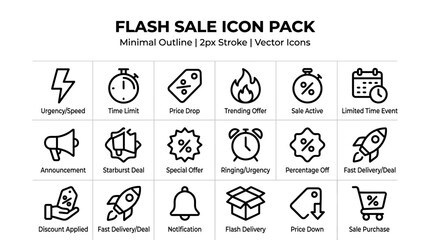 Fototapeta premium Minimalist Flash Sale Vector Icon Set for E-commerce Marketing and Online Shopping Promotions