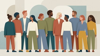 Obraz premium Diverse Group of People Standing Together in a Line.