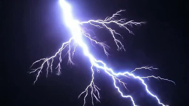 Stunning lightning strike against dark stormy sky