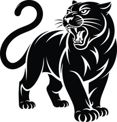 Black panther mascot vector, roaring wild cat illustration, aggressive cougar logo © analyzer