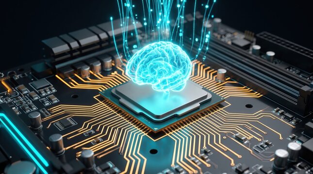 Neural network processor with glowing brain interface on circuit