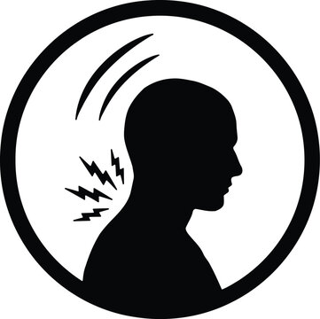 Neck pain icon, cervical spine injury silhouette, chronic headache medical vector