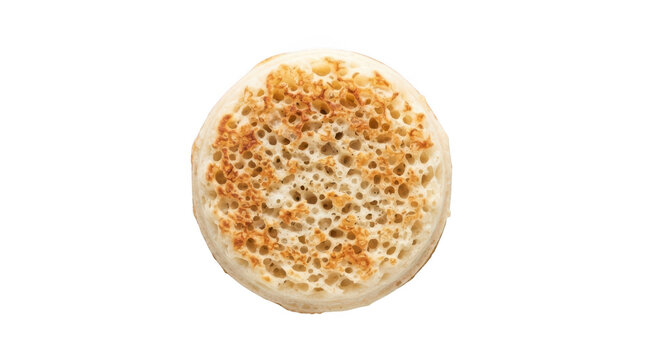 Top view of a freshly toasted crumpet isolated on transparent background