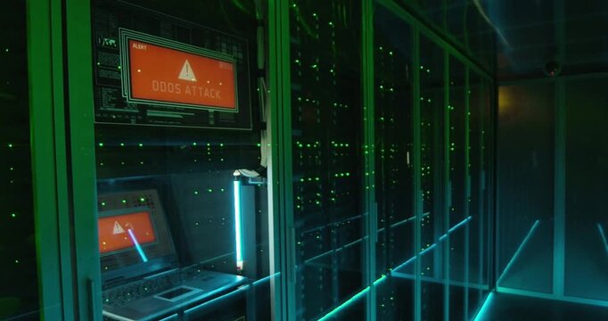 High-tech data center with illuminated server cabinets powering cloud services and artificial intelligence.