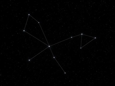 Glowing white constellation line pattern against dark starry sky space background, symbolizing astrology horoscope, astronomical star map, and celestial universe navigation.