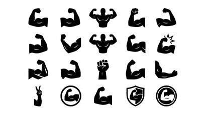 Fototapeta premium Strong Muscular Arm Bicep Flex Silhouette Vector Set for Fitness Gym Bodybuilding and Sports Branding