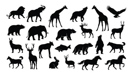 Fototapeta premium Black silhouettes of various wild animals