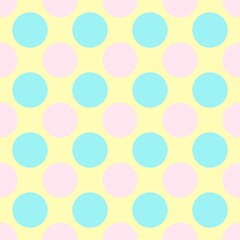 Cute Colorful Blue Yellow Pink Polka Dot Seamless Pattern Background for Fabric Wallpaper and Wrapping Paper Design © vanillabluecloud
