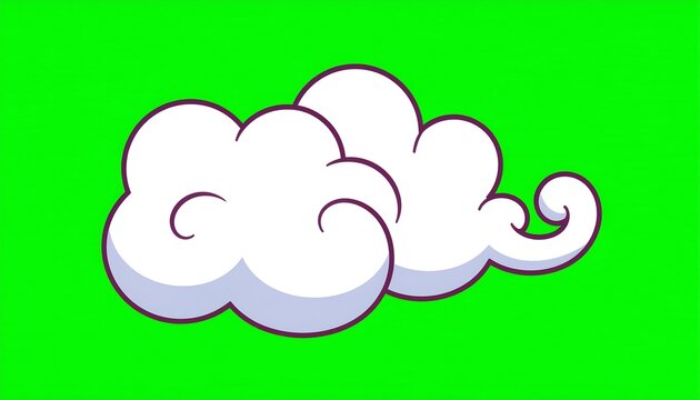 Cartoon style oriental white cloud on green screen background