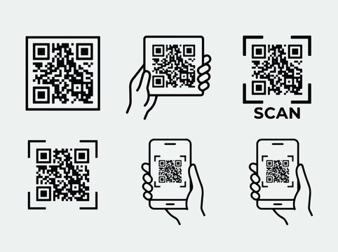 QR code scanning icons set for smartphone and digital payment