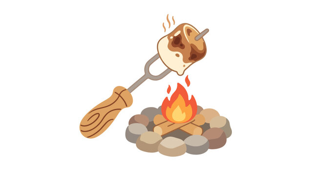 Toasting marshmallow over a cozy campfire.