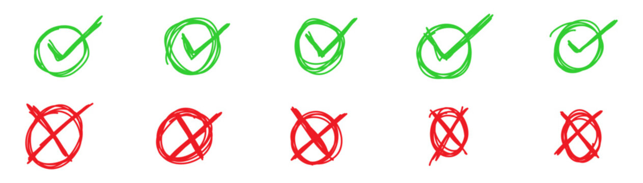 crossmark and checkmark doodle grunge hand drawing circle checklist aproved and cancel