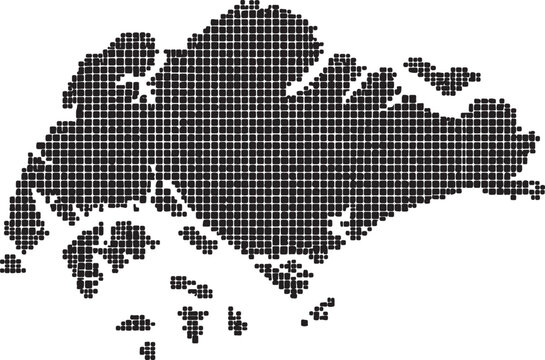 Black dotted map of Singapore isolated on white background