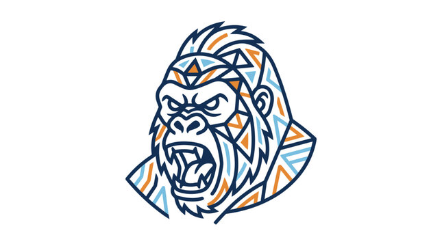 Stylized gorilla head with geometric tribal pattern roaring
