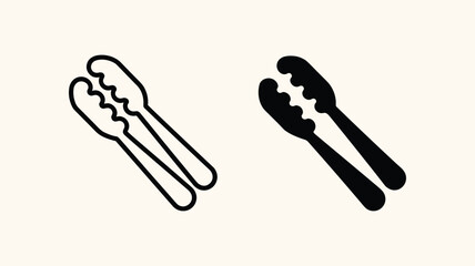 Naklejka premium Outline and filled icons of salad tongs, kitchen utensil isolated on a white background.