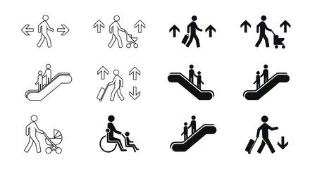 Fototapeta premium Collection of black and white pedestrian and accessibility icons.