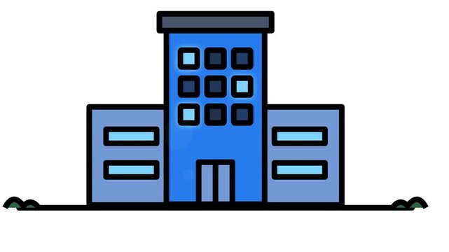 Modern Blue Office Building with Multiple Windows and Doors.