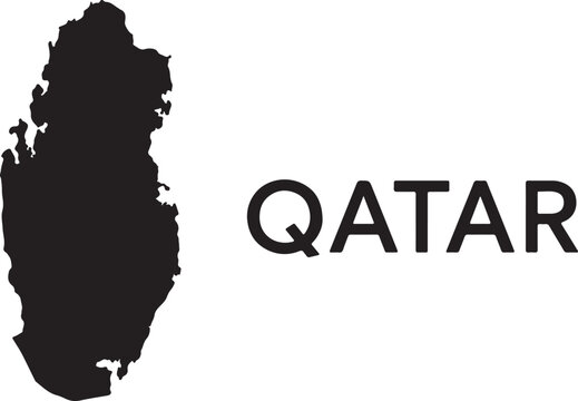 Black silhouette map of qatar country with text name label