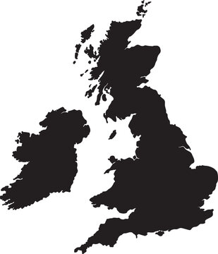 Simple black silhouette map of the United Kingdom and Ireland