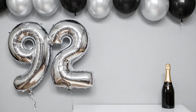 Silver Number 92 Balloon with Champagne Bottle Celebration Setup