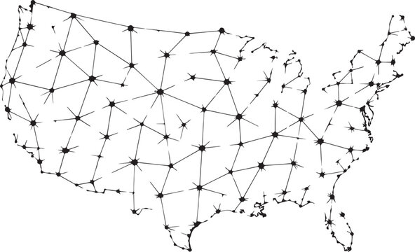 United states map with connected network dots and lines illustration