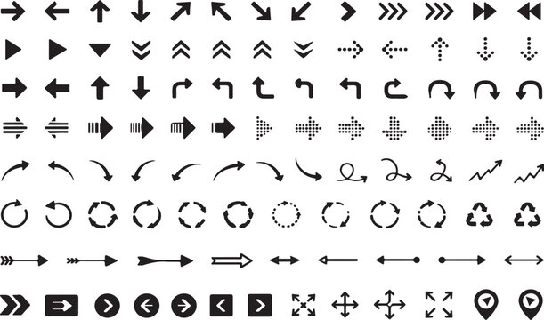 Set of black arrow icons and navigation symbols for web interface design