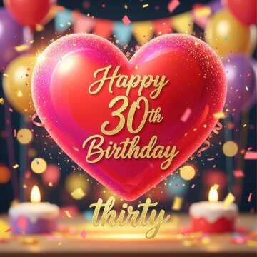 Colorful 30th Birthday Celebration with Heart and Balloons.