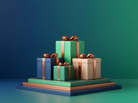 Four separate product parcels rising on a stable stepped platform