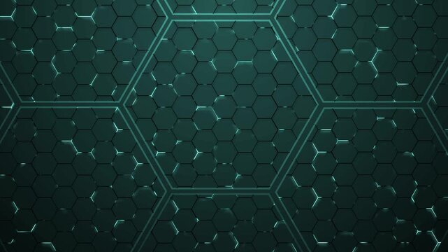 Dark metallic hexagonal honeycomb panels animation, Abstract Dark metallic hexagonal panels forming a repeating honeycomb pattern