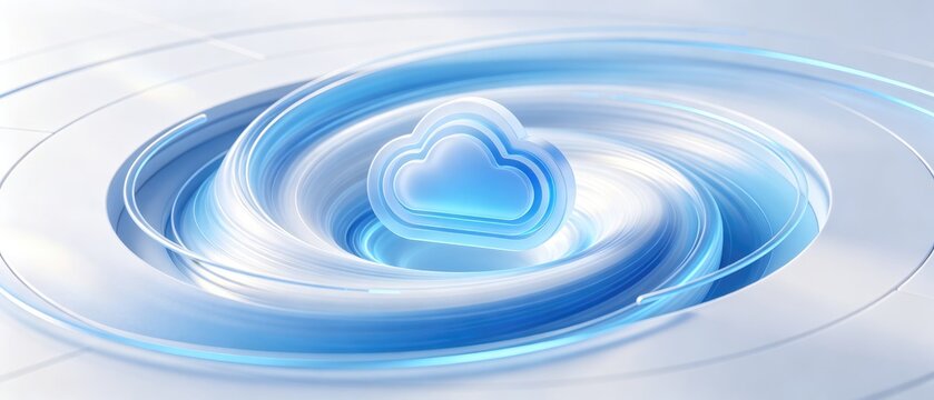 Modern cloud computing icon with dynamic circular motion, idea for SaaS presentation, cloud platform website banner and enterprise technology promotion