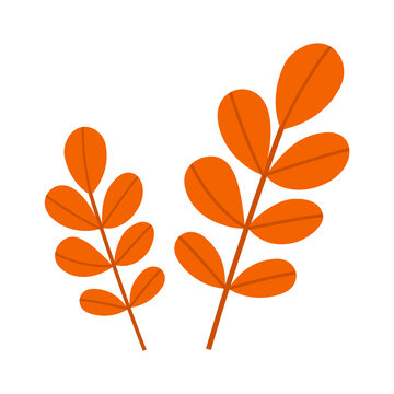 Autumn cute red leaves tree branches isolated on white background, Vector Illustration.