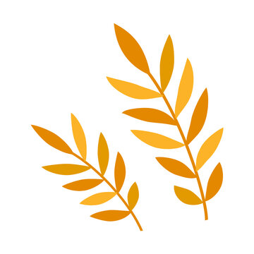 Autumn golden leaves tree branches isolated on white background, Vector Illustration.
