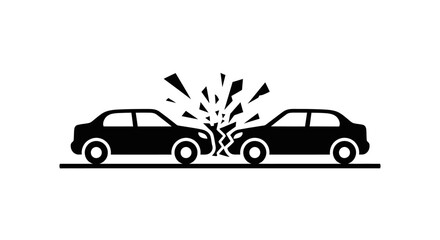 Fototapeta premium Two sedan cars colliding with shattered glass a black silhouette illustration accident collision crash automotive vehicles transportation