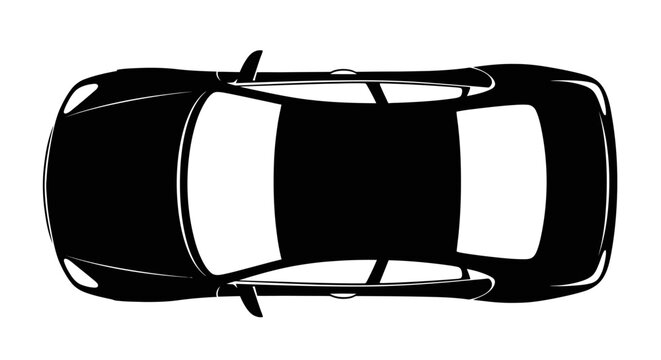 Sportscar top down view in black and white a detailed vehicle silhouette automobile car auto transportation travel speed