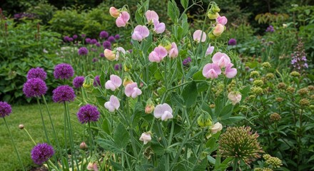 Obraz premium Vibrant flowers in garden landscape.