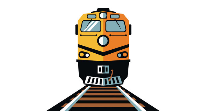 Yellow locomotive front view with tracks a stylized vector illustration silhouette train engine railroad transportation vehicle transport