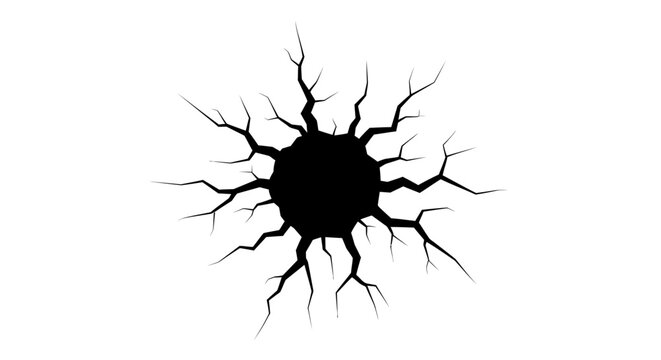 Cracked surface with radiating fractures a dark silhouette against a white background silhouette crack fracture break damage
