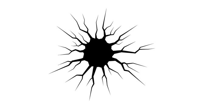 Cracked surface shape with radiating fractures a black silhouette against a white background crack fracture broken damaged