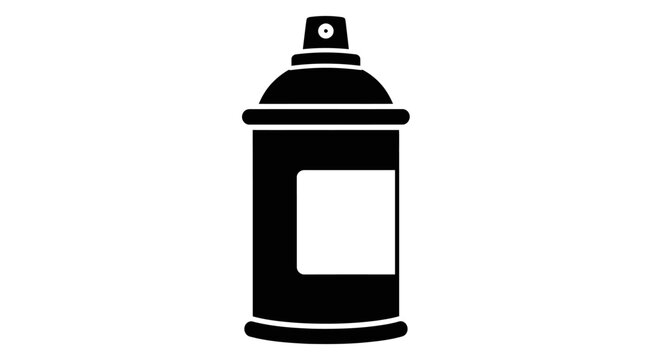 A black spray paint can with a blank label is depicted as a flat silhouette spraycan aerosol