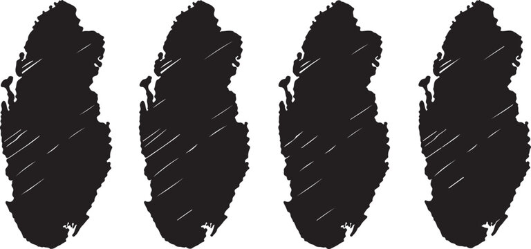 Black silhouette map of qatar with a rough scratched texture effect