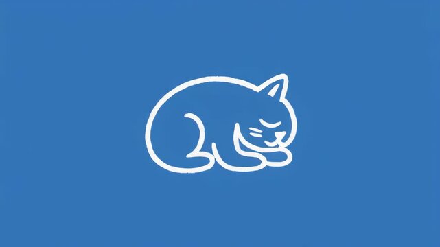 Cute sleeping cat icons in a repeating pattern on a blue background with black stripes