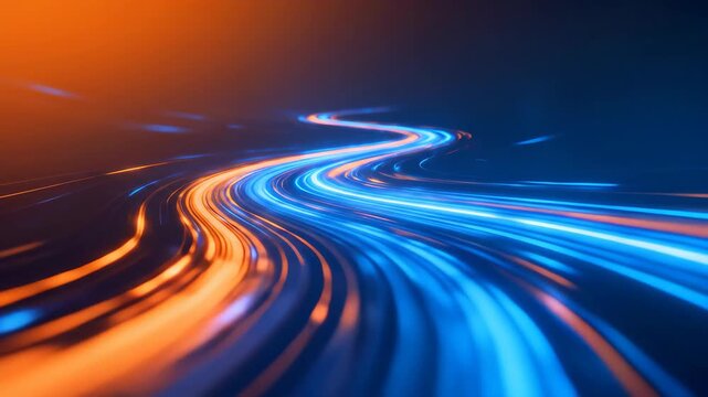 Dynamic abstract light trails symbolizing high-speed data transfer and futuristic digital connectivity, representing modern technological progress and the flow of information across digital networks